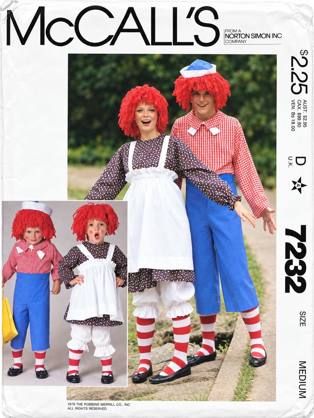 McCall's Vintage Sewing Pattern Raggedy Ann Andy Costume Kid 2-12 Adult S-M-L